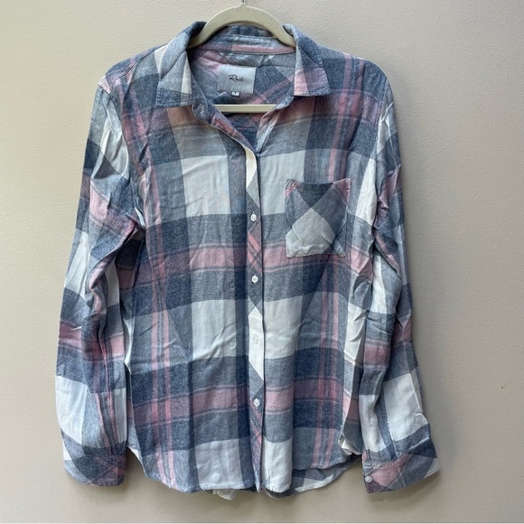 Rails Super Soft Hunter Plaid Button Down Shirt Gray White Pink Size Small - Picture 2 of 11